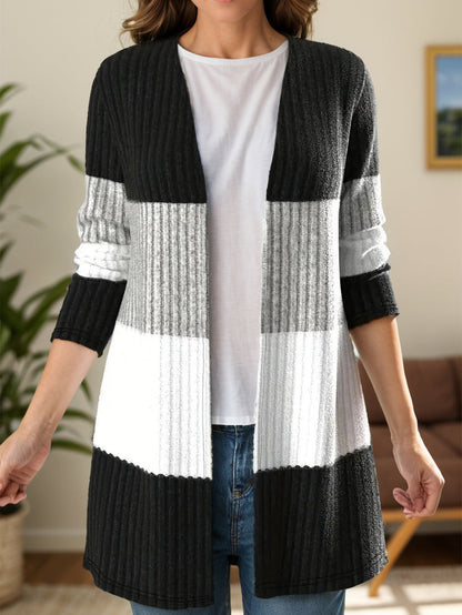 Modischer Farbblock Cardigan mit Offenem Frontdesign für Stilbewusste