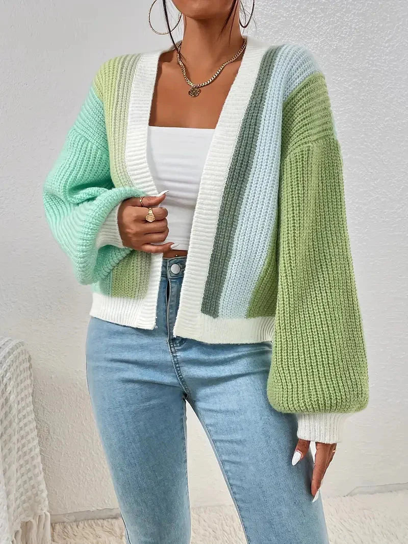 Modischer Farbblock-Strickcardigan mit lässigem Schnitt