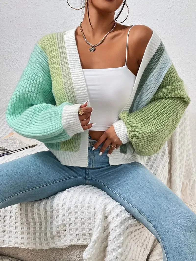 Modischer Farbblock-Strickcardigan mit lässigem Schnitt