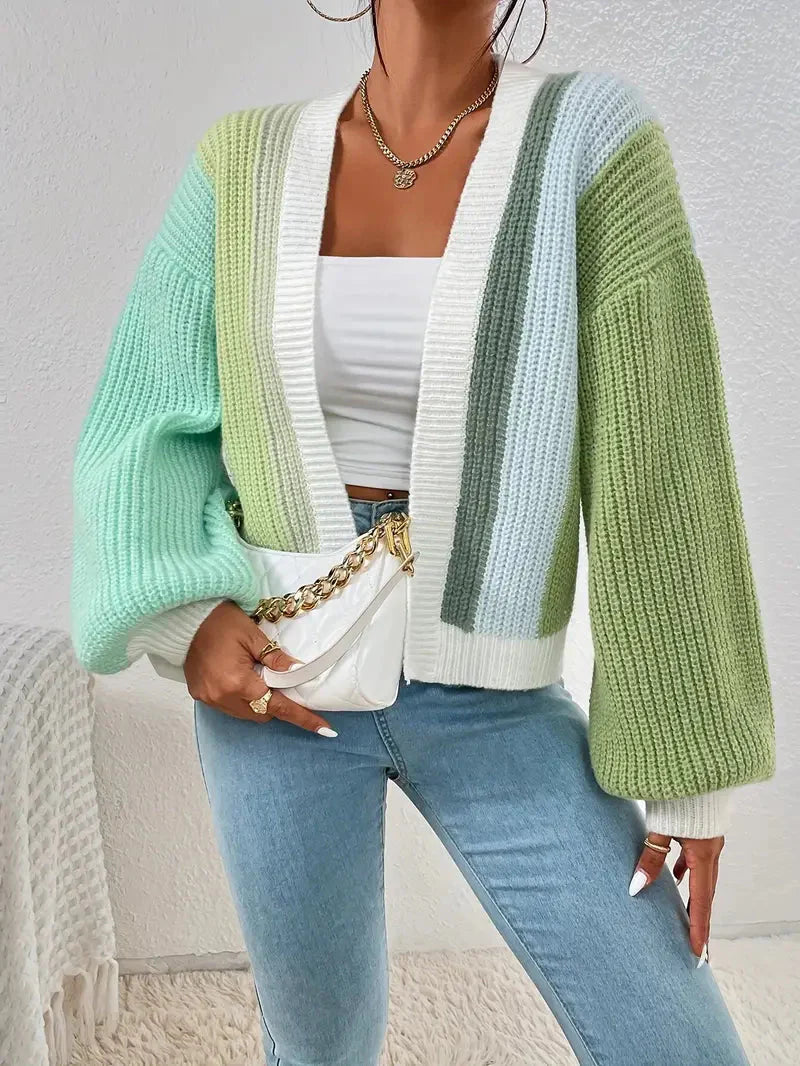 Modischer Farbblock-Strickcardigan mit lässigem Schnitt