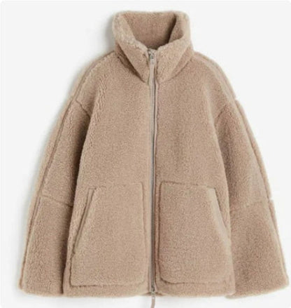 Modischer, lockerer Outdoor-Reißverschlussjacke aus Alpaka-Fleece für Damen