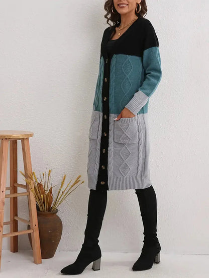 Modischer Strickcardigan mit Farbblockdesign und praktischen Taschen für jeden Anlass