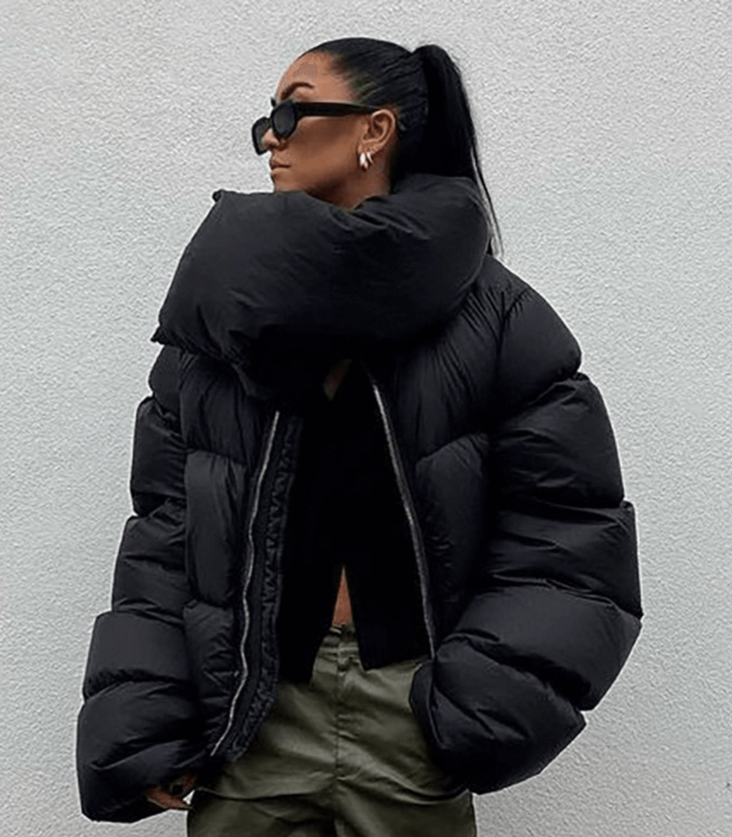 Oversized-Damen-Pufferjacke mit Rollkragen