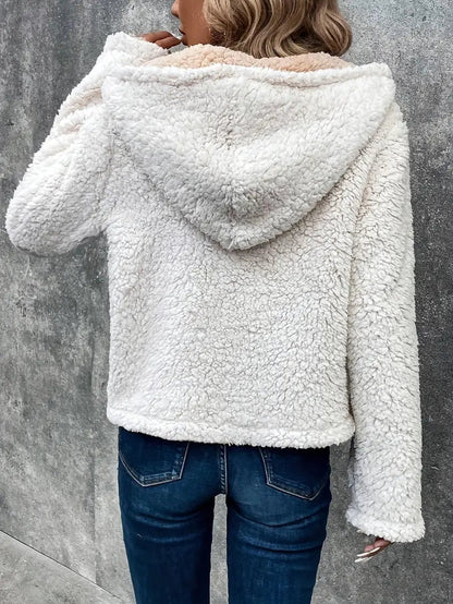 Stilvolle Kapuzenjacke aus zweifarbigem Sherpa mit kuscheligem Polyester-Fleece-Futter