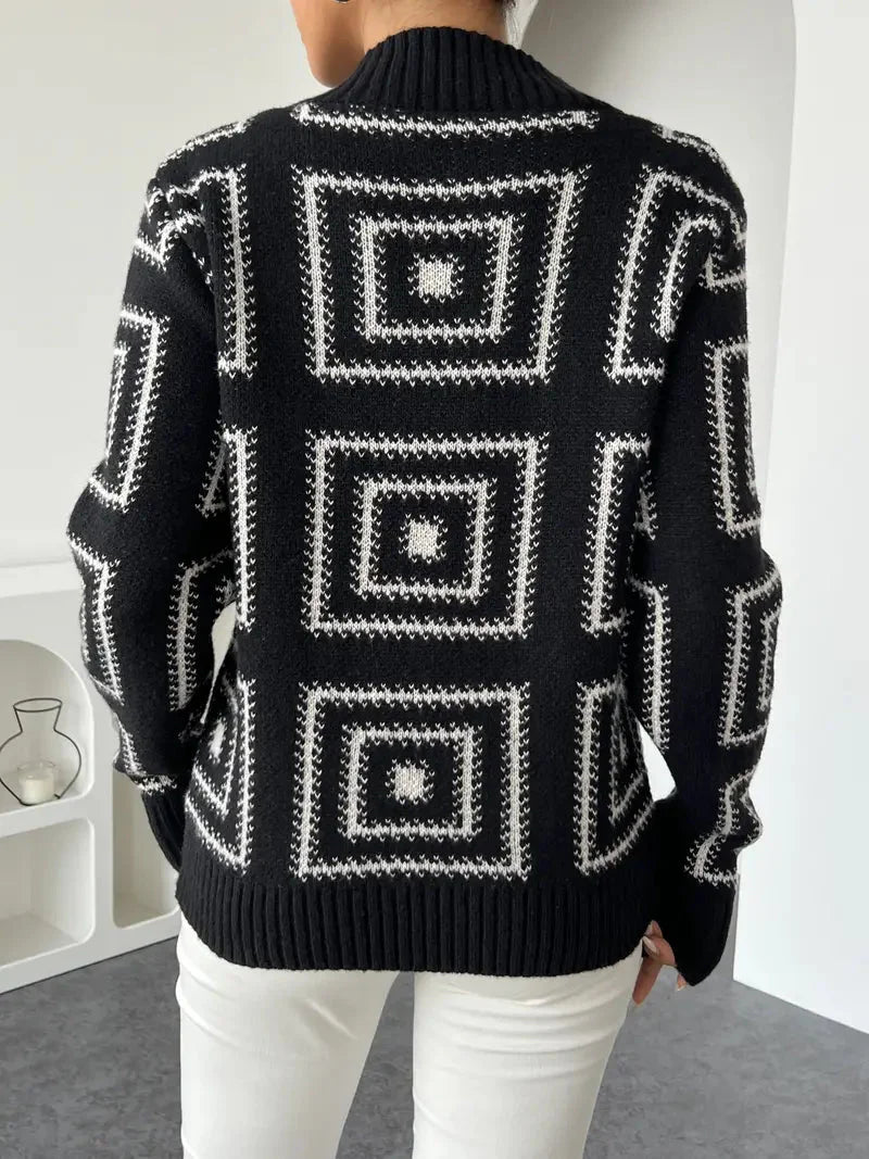 Stilvoller Rollkragenpullover mit trendigem geometrischem Muster für elegante Winteroutfits