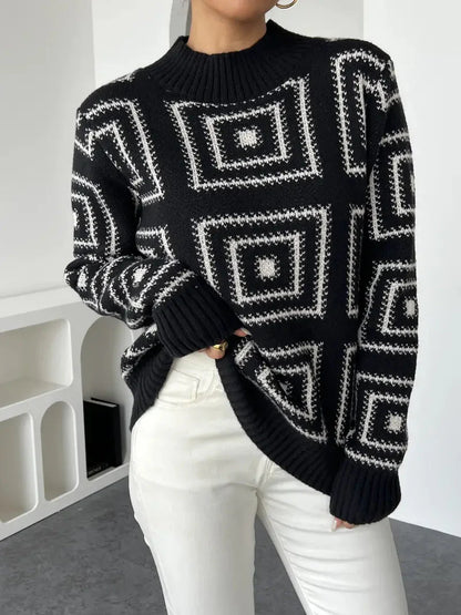 Stilvoller Rollkragenpullover mit trendigem geometrischem Muster für elegante Winteroutfits