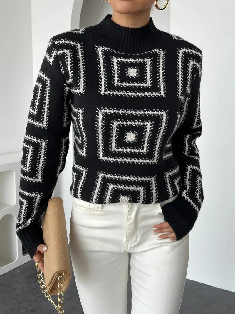 Stilvoller Rollkragenpullover mit trendigem geometrischem Muster für elegante Winteroutfits