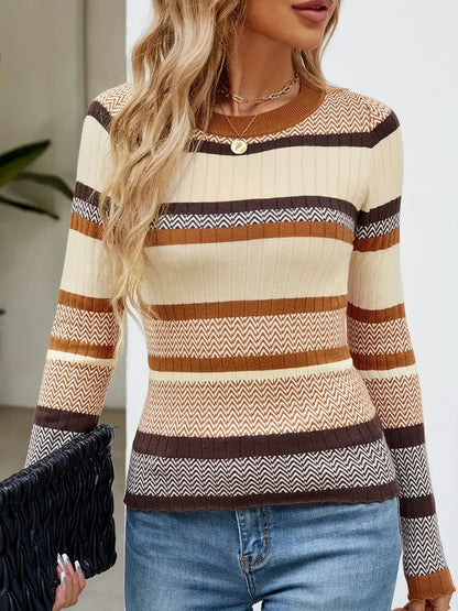 Stilvoller Rundhals-Strickpullover im eleganten Streifenlook für die kalte Jahreszeit