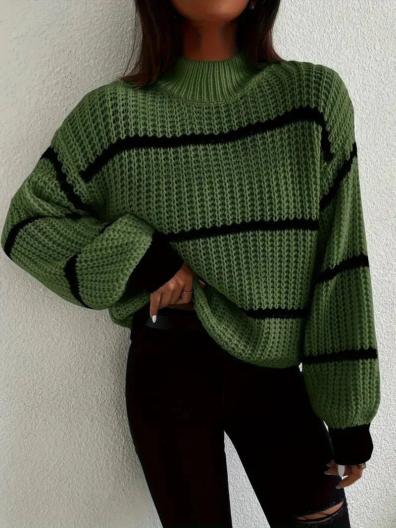 Streifen-Rollkragenpullover aus Viskose für trendbewusste Frauen – Kuschelige Eleganz