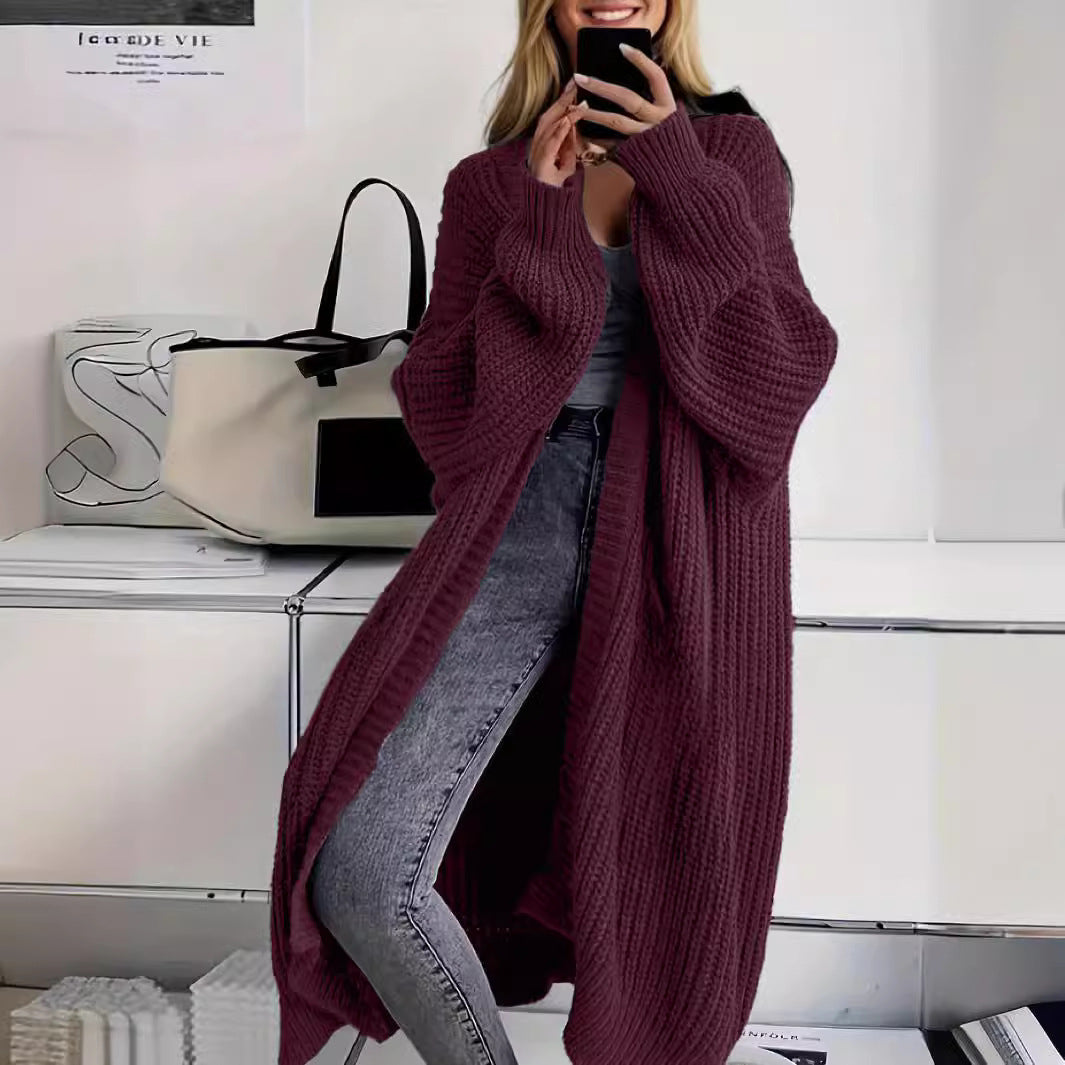 Strickmantel mit Taschen – Modischer, lockerer Cardigan mit Lanternärmeln in verschiedenen Farben