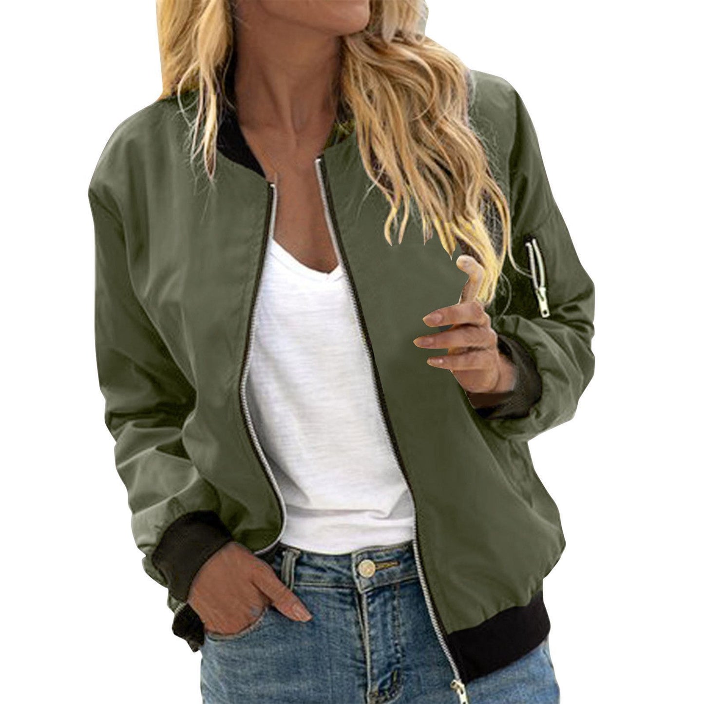 Stylische Baseballjacke für Damen mit Reißverschluss – Mode in Einfarbig aus hochwertigem Polyester