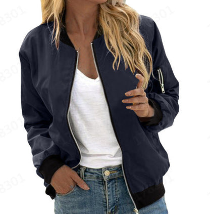 Stylische Baseballjacke für Damen mit Reißverschluss – Mode in Einfarbig aus hochwertigem Polyester