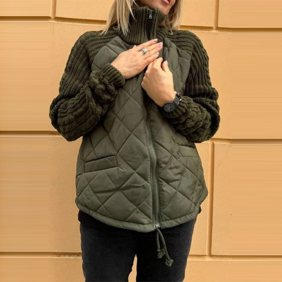 Stylische Baumwolljacke mit Stehkragen und Taschen – Warmer Zipper-Mantel für Damen im Winter