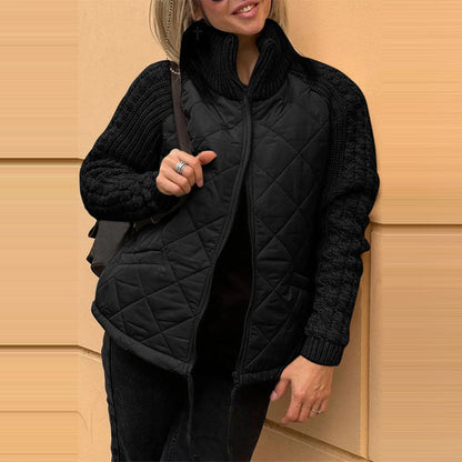 Stylische Baumwolljacke mit Stehkragen und Taschen – Warmer Zipper-Mantel für Damen im Winter