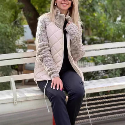 Stylische Baumwolljacke mit Stehkragen und Taschen – Warmer Zipper-Mantel für Damen im Winter