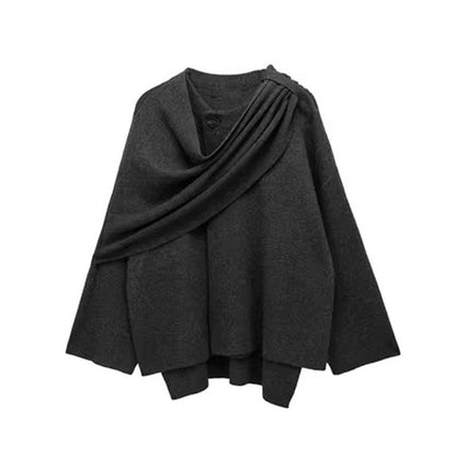 Stylischer asymmetrischer Strickcardigan mit Schalkragen für Damen – Winterliche Kurzjacke in Schwarz