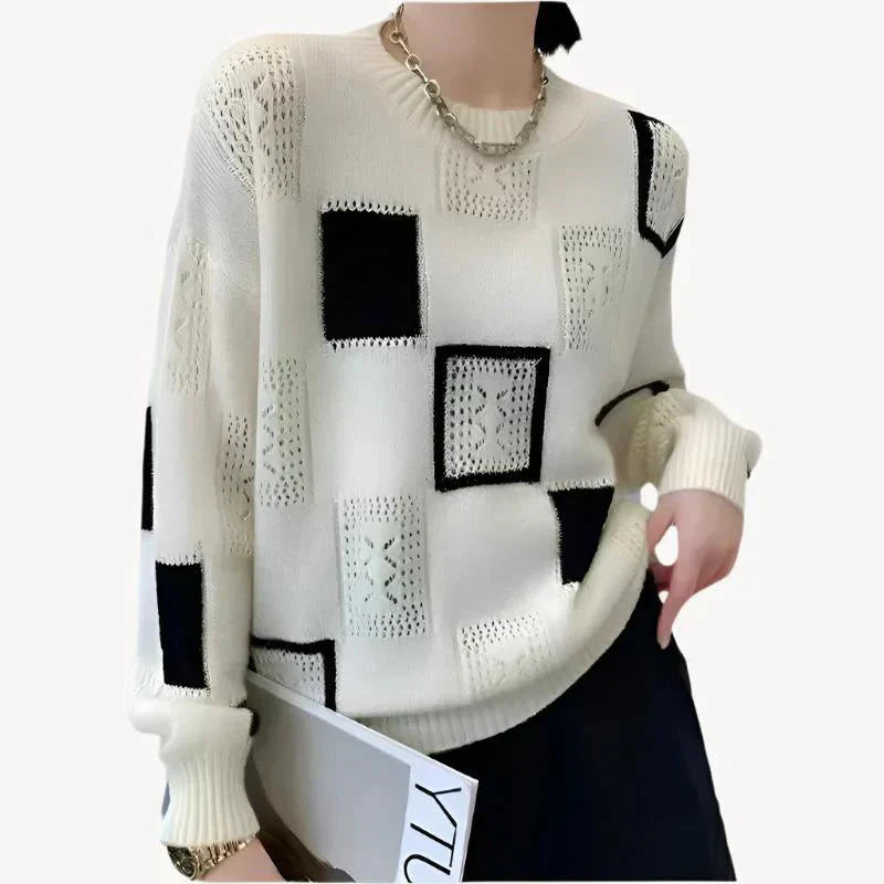 Stylischer Damenpullover im trendigen Patchwork-Design