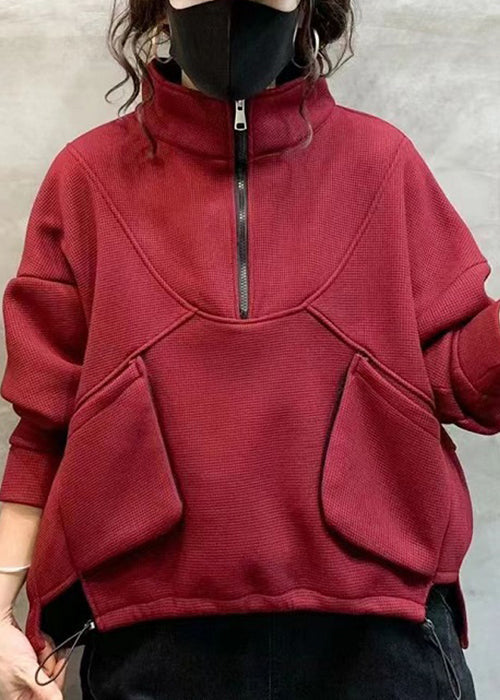 Stylischer Zip-Up Pullover in Weinrot mit Taschen – Perfekt für den Herbst!