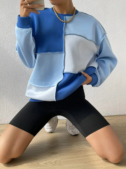 Stylisches Farbblock Sweatshirt mit Kontrastkragen und Oversized Passform