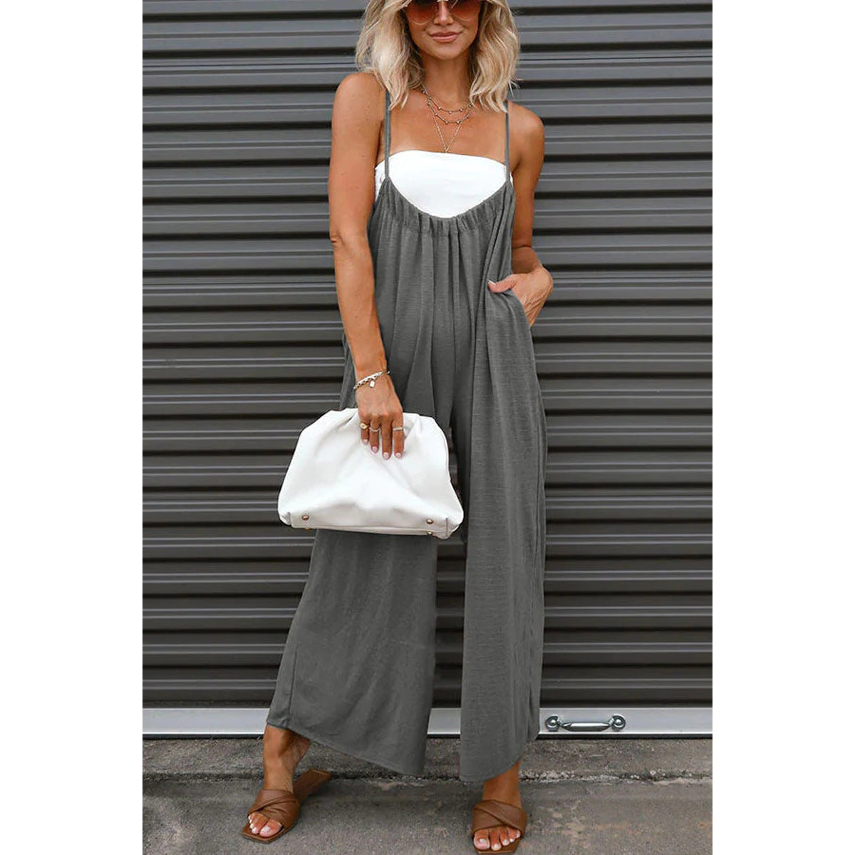 Träger mit hoher Taille und weitem Bein Casual Jumpsuit