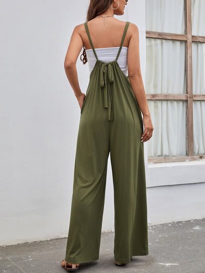 Träger mit hoher Taille und weitem Bein Casual Jumpsuit