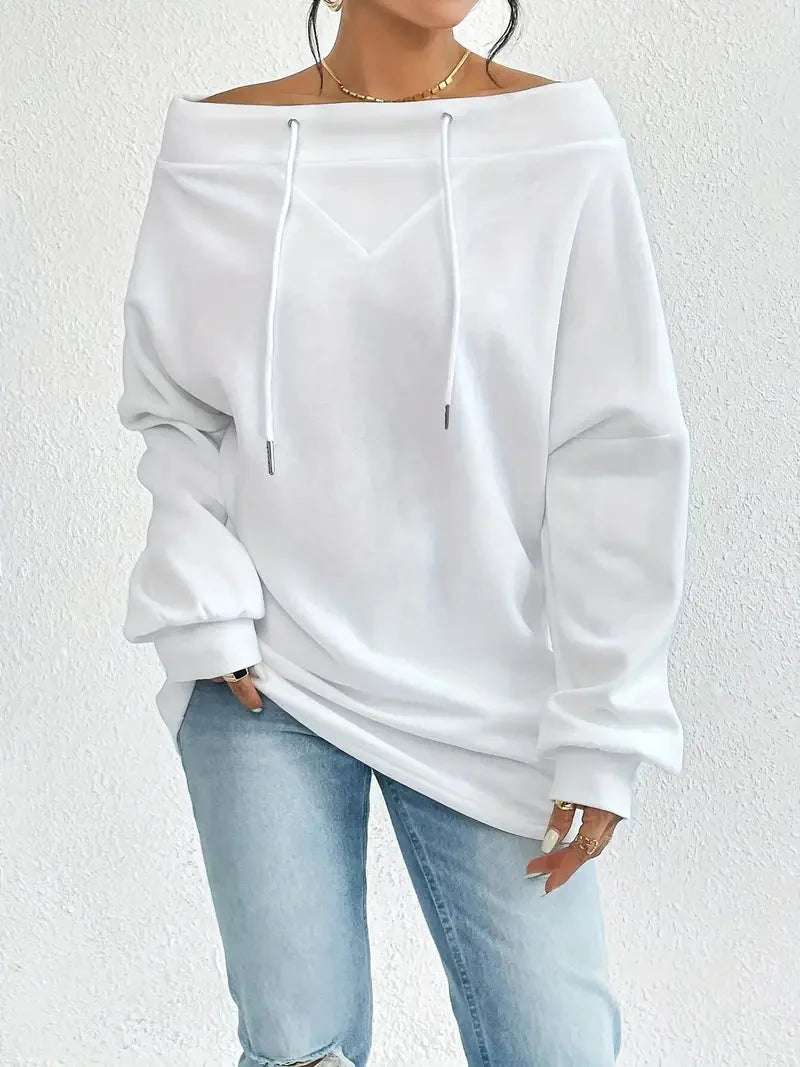 Trendiges Schulterfreies Kordelzug-Sweatshirt für Damen