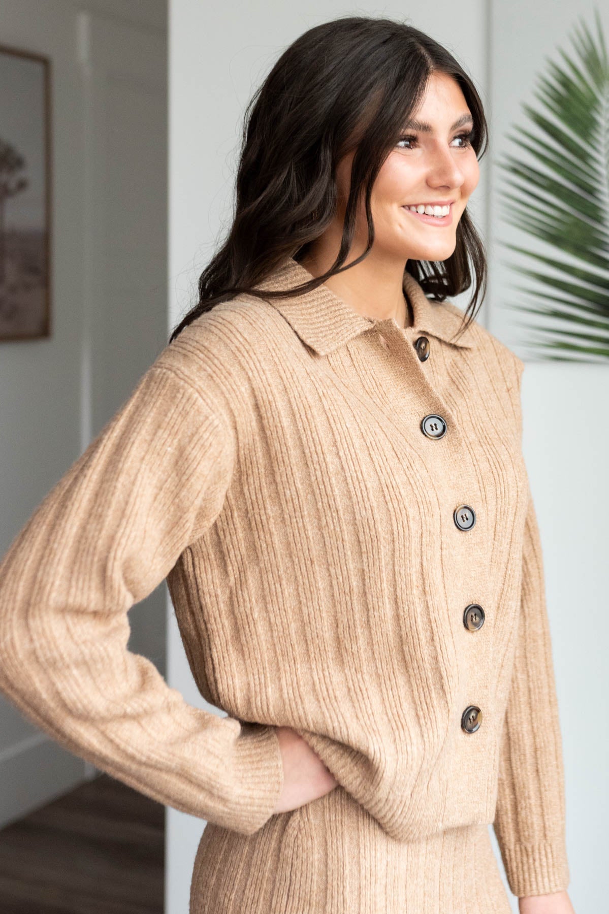 Vielseitiger Damen-Ripp-Pullover in Camel - Stilvolles, bequemes Must-Have für jede Saison