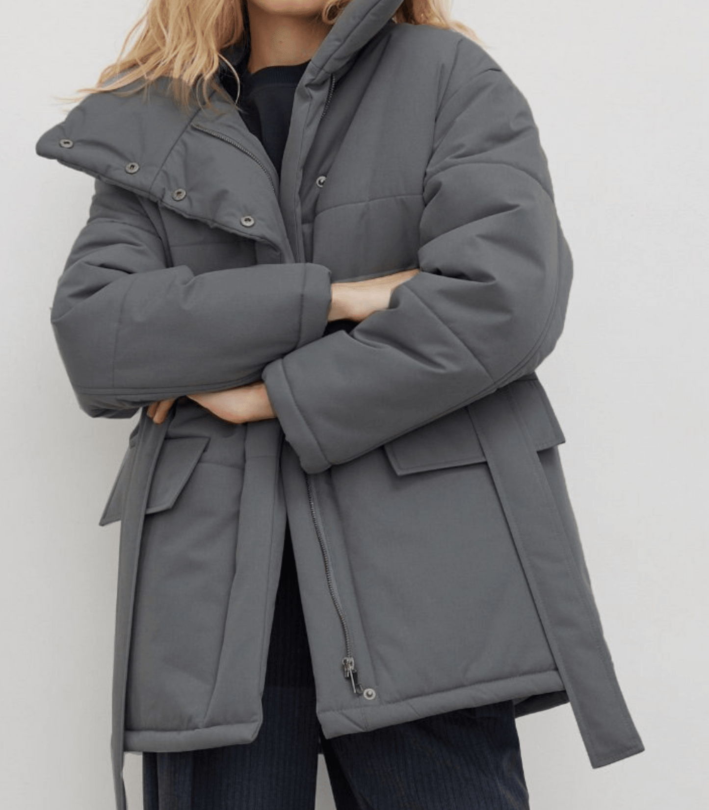 Vintage Puffer-Bürojacke mit Gürtel für Damen