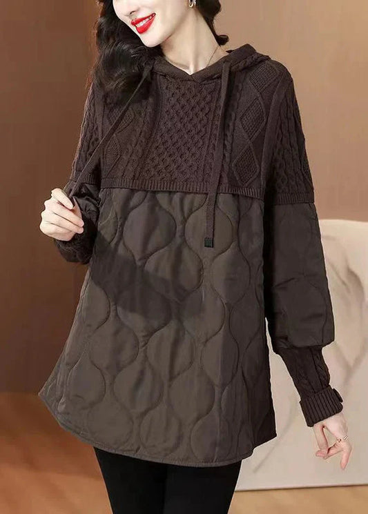 Wärmender Patchwork-Hoodie mit Schnürung im Trend-Look für den Winter