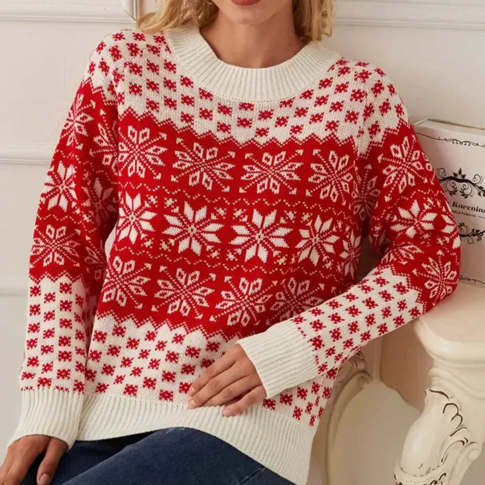 Weihnachtlicher Damen-Pullover mit Schneeflocken-Motiv