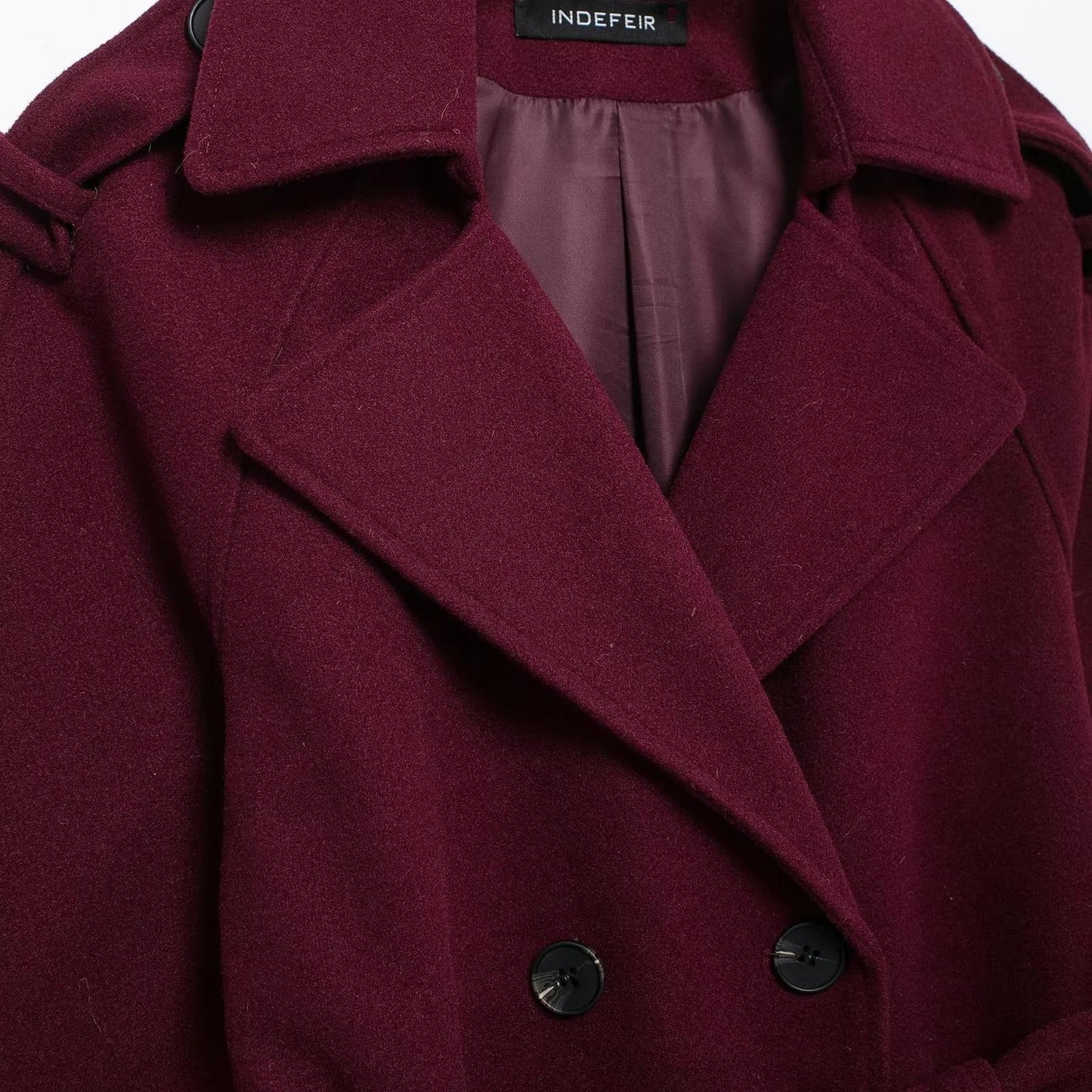 Weinroter Eleganter Trenchcoat mit Gürtel im Retro-Stil