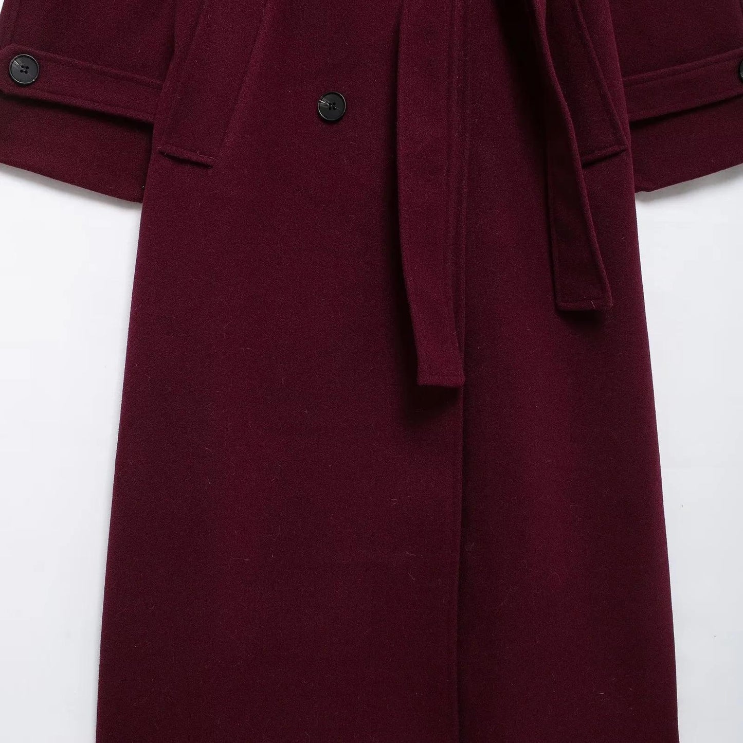 Weinroter Eleganter Trenchcoat mit Gürtel im Retro-Stil