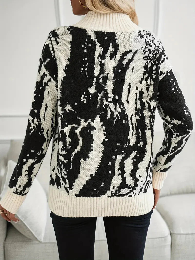 Zebra-Design Rollkragenpullover – Trendiger Langarmpullover für kühle Tage