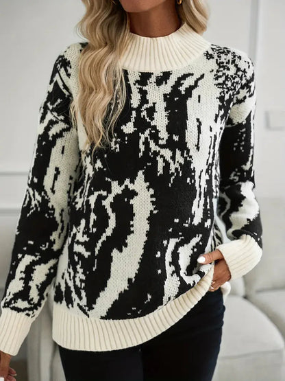 Zebra-Design Rollkragenpullover – Trendiger Langarmpullover für kühle Tage